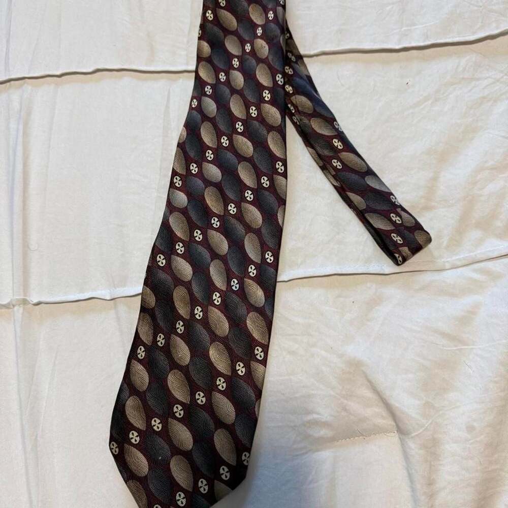 Versini Silk Tie Burgundy Brown Skull Geometric Pattern
